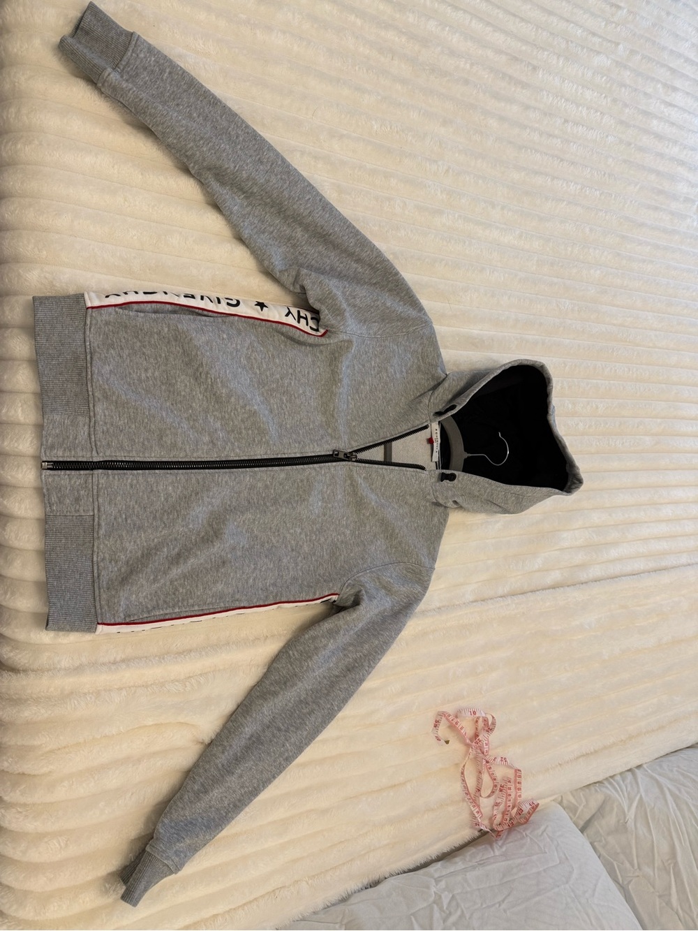 Givenchy Gray and Black Hooded Sweatshirt with Red Tag Accent